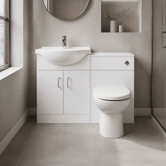 [BFCR001RB] Cloakroom Furniture Pack - Cabinet, Round Basin, WC Unit, Concealed Cistern, Back to Wall Pan and Soft Close Seat - Gloss White - Lifestyle 1
