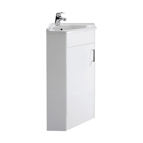 [BFCR001] Hamstall Gloss White Corner Bathroom Cloakroom Vanity Basin Unit - 1 or 2 Door Option - Cutout