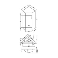 [BFCR001] Hamstall Gloss White Corner Bathroom Cloakroom Vanity Basin Unit - 1 or 2 Door Option - Technical Drawing