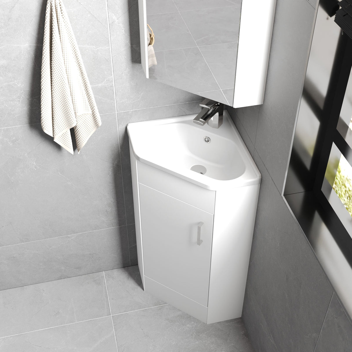 [BFCR001] Hamstall Gloss White Corner Bathroom Cloakroom Vanity Basin Unit - 1 or 2 Door Option - Lifestyle 2