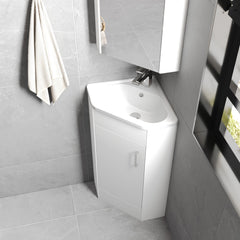 [BFCR001] Hamstall Gloss White Corner Bathroom Cloakroom Vanity Basin Unit - 1 or 2 Door Option - Lifestyle 2
