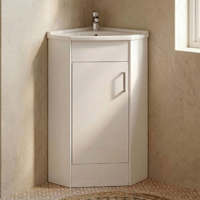 [BFCR001] Hamstall Gloss White Corner Bathroom Cloakroom Vanity Basin Unit - 1 or 2 Door Option - Silo
