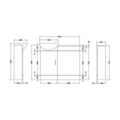 [BFCR002] Cloakroom Furniture Pack - Includes Cabinet, Basin, WC Unit, Cistern, Back to Wall Toilet Pan and Soft Close Seat - Gloss White - Technical Drawing