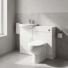 [BFCR002] Cloakroom Furniture Pack - Includes Cabinet, Basin, WC Unit, Cistern, Back to Wall Toilet Pan and Soft Close Seat - Gloss White - Lifestyle 1