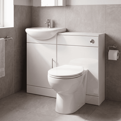 [BFCR002] Cloakroom Furniture Pack - Includes Cabinet, Basin, WC Unit, Cistern, Back to Wall Toilet Pan and Soft Close Seat - Gloss White - Lifestyle 2