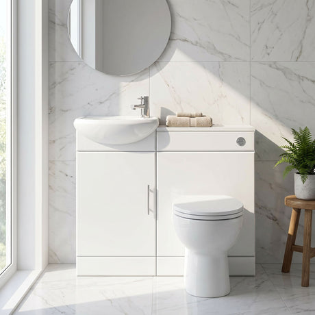 [BFCR002] Cloakroom Furniture Pack - Includes Cabinet, Basin, WC Unit, Cistern, Back to Wall Toilet Pan and Soft Close Seat - Gloss White - Silo