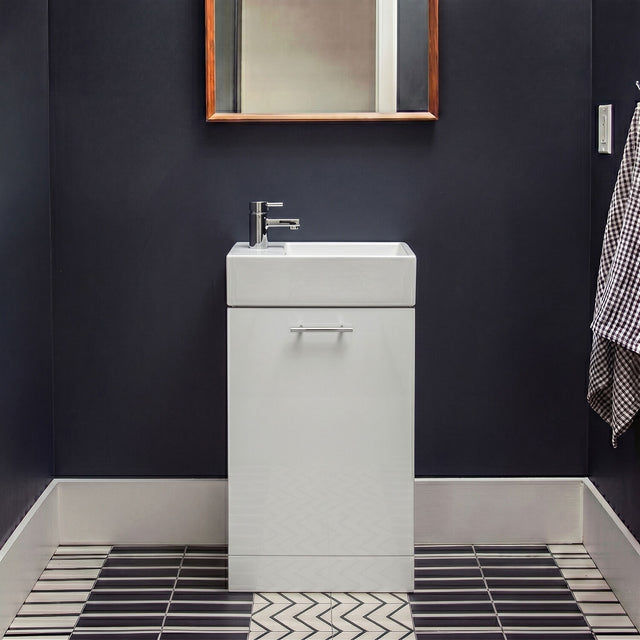 [BFCR058] One Door Cloakroom Vanity Basin Unit - 480mm - Gloss White - Silo