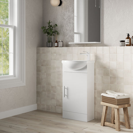 [BFCR100] Orbit 1 Door Modern Vanity Basin Unit, Gloss White, 400x780x200mm - Lifestyle 1