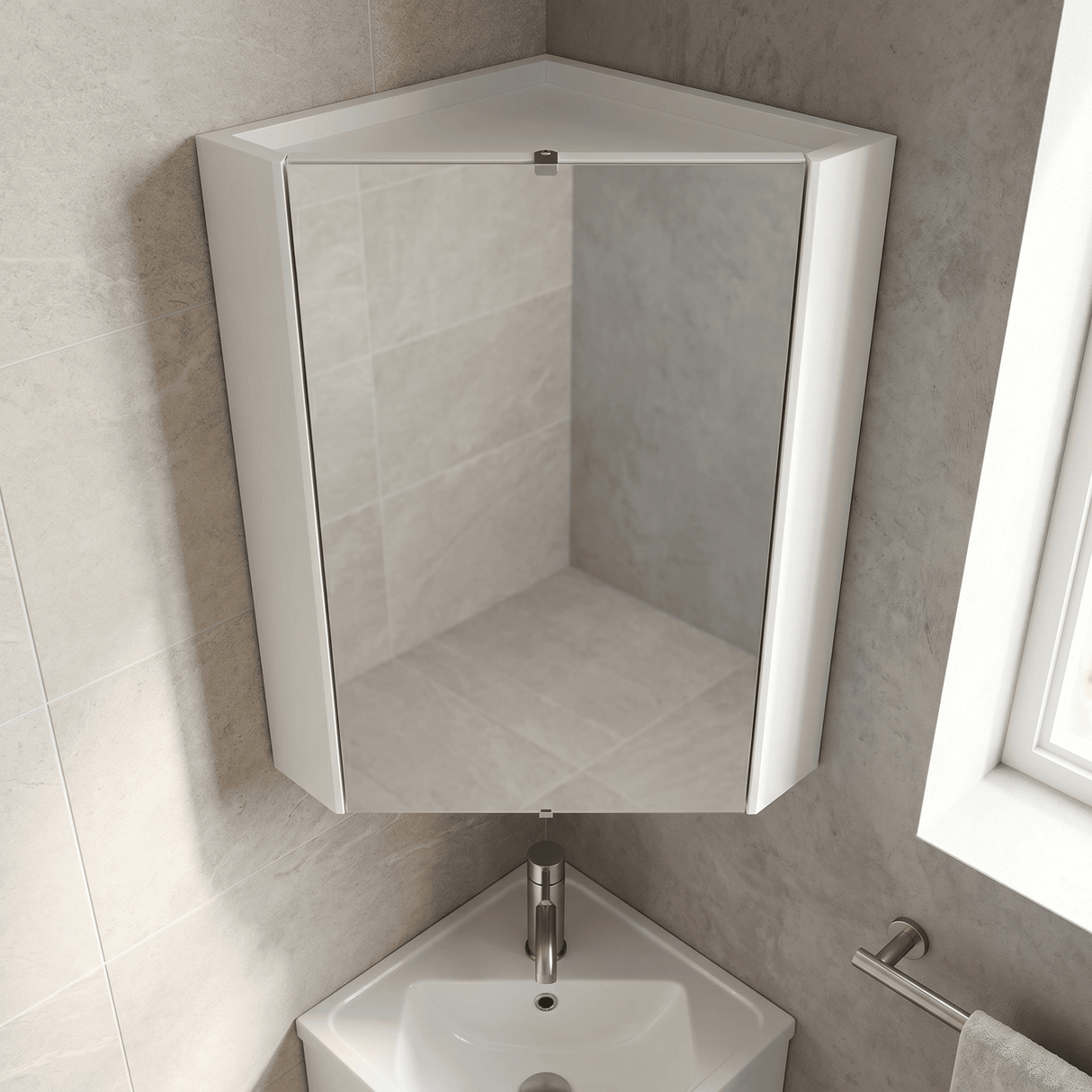 [BFCR118] Corner Wall Hung Mirror Cabinet in Gloss White by Balterley - Lifestyle 2