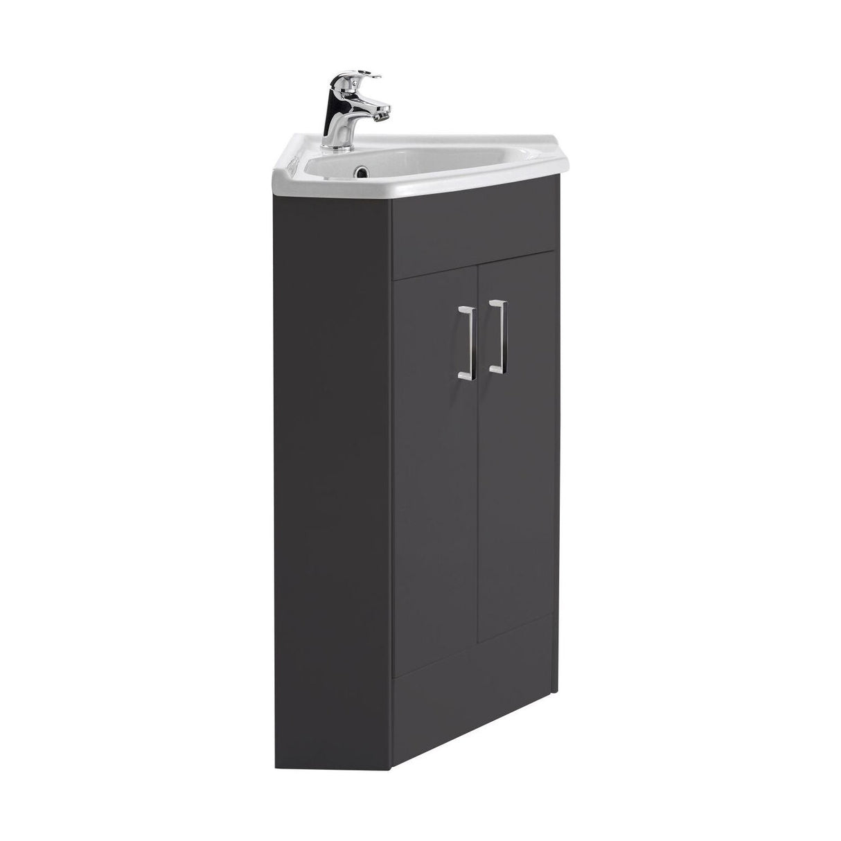 [BFCR1480A] Hamstall Floor Standing 2 Door Bathroom Corner Vanity Basin Unit, 837 x 590 x 415mm, Dark Grey - Cutout