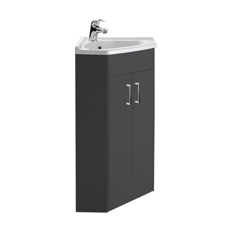 [BFCR1480A] Hamstall Floor Standing 2 Door Bathroom Corner Vanity Basin Unit, 837 x 590 x 415mm, Dark Grey - Cutout