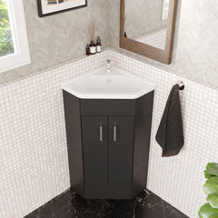 [BFCR1480A] Hamstall Floor Standing 2 Door Bathroom Corner Vanity Basin Unit, 837 x 590 x 415mm, Dark Grey - Lifestyle 2
