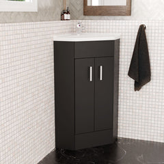 [BFCR1480A] Hamstall Floor Standing 2 Door Bathroom Corner Vanity Basin Unit, 837 x 590 x 415mm, Dark Grey - Lifestyle 3