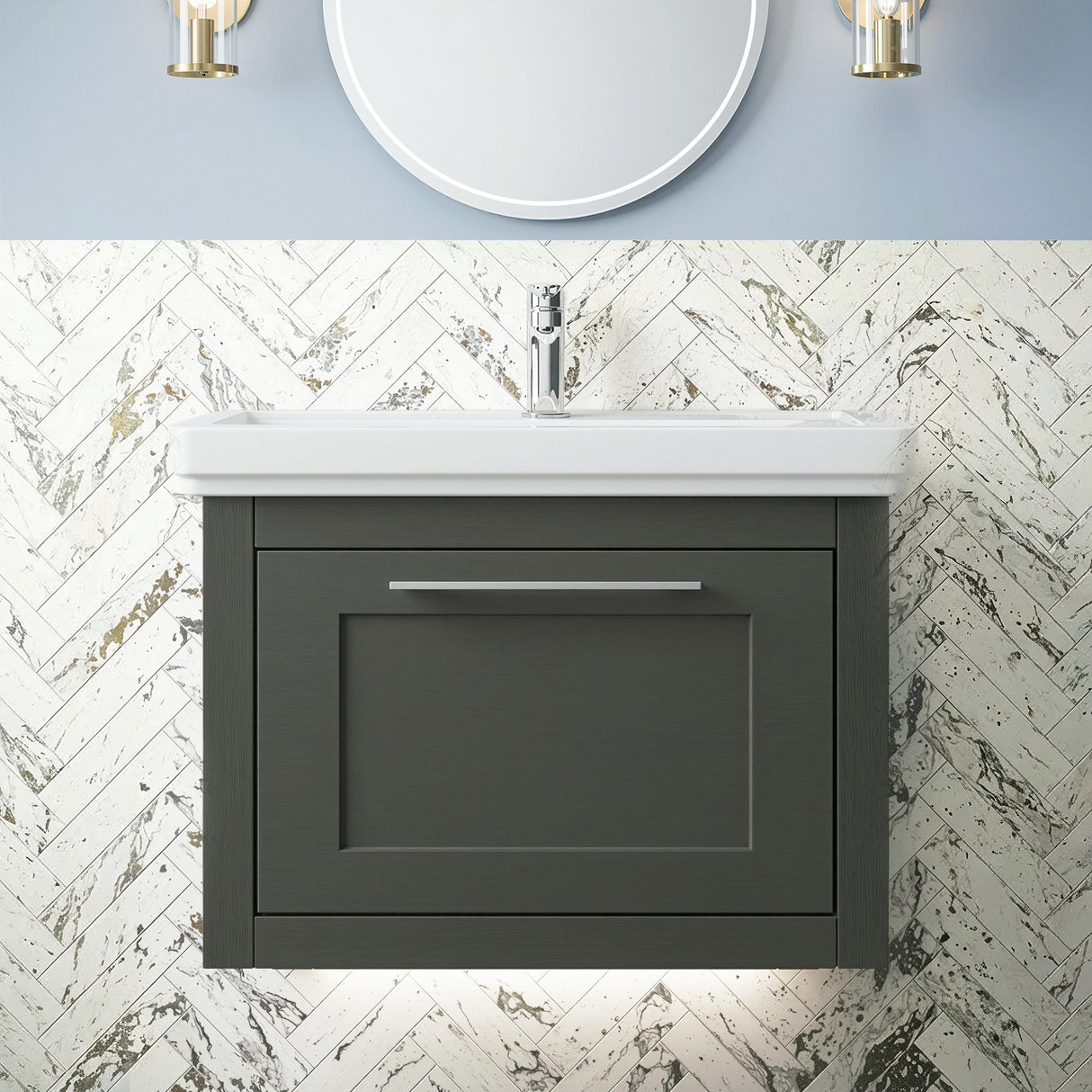 Blithbury Traditional Wall Hung Vanity Basin Unit with Fireclay Basin - Choice of Size, Colour and Basin Type