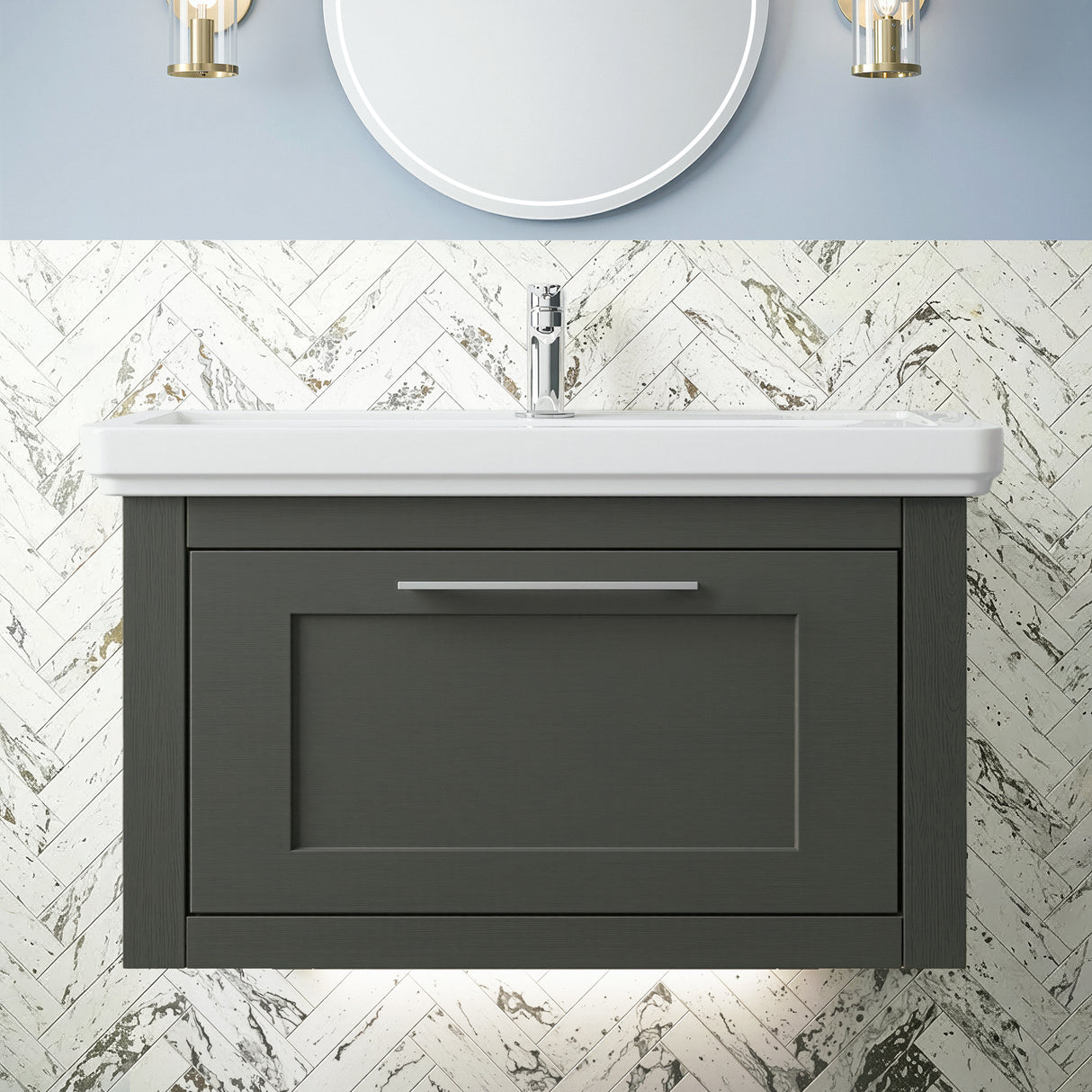 Blithbury Traditional Wall Hung Vanity Basin Unit with Fireclay Basin - Choice of Size, Colour and Basin Type