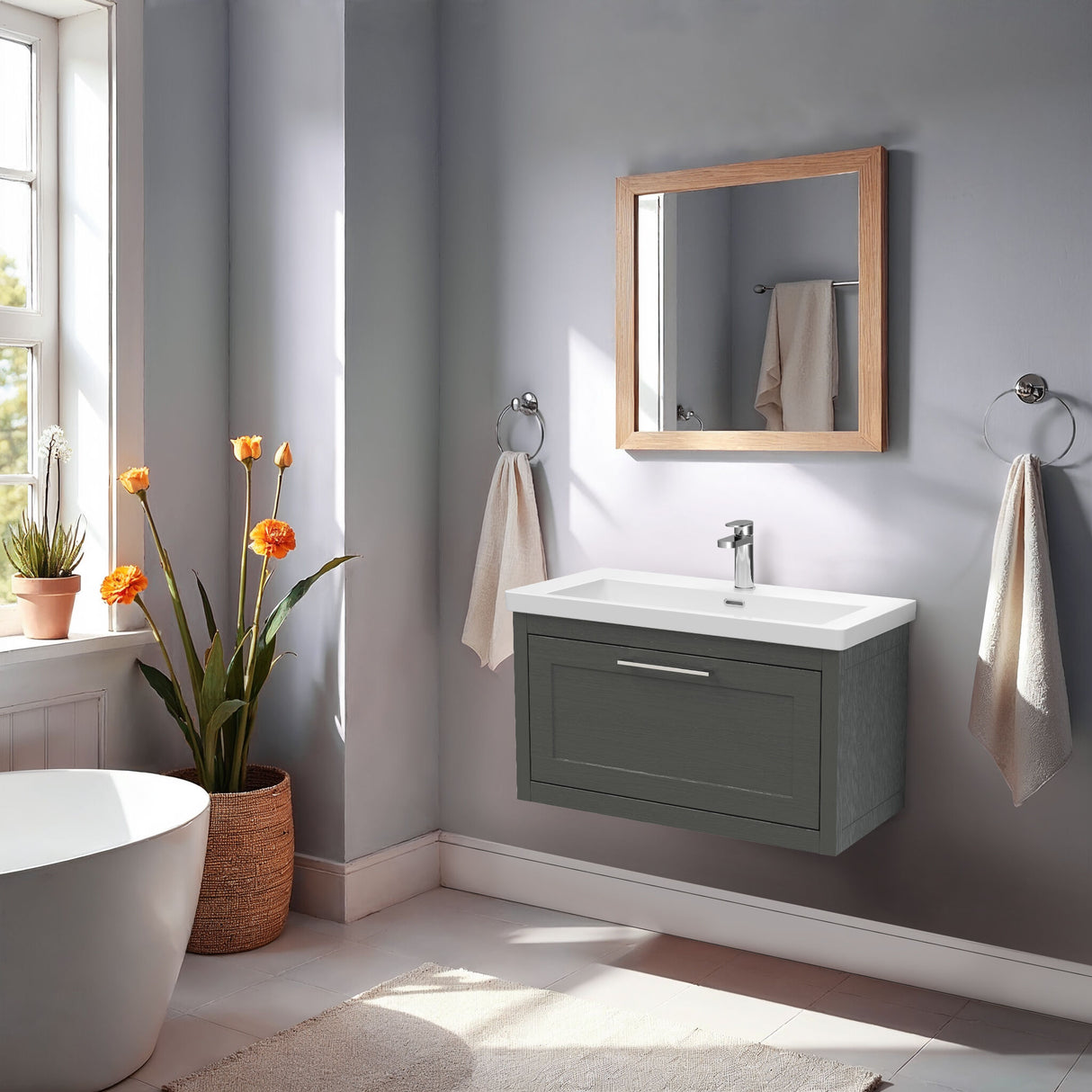 [BFCR1496L] Blithbury Traditional Bathroom Wall Hung Vanity with Modern Fireclay Basin Unit - Choice of Size, Colour and Basin Type - Lifestyle 1