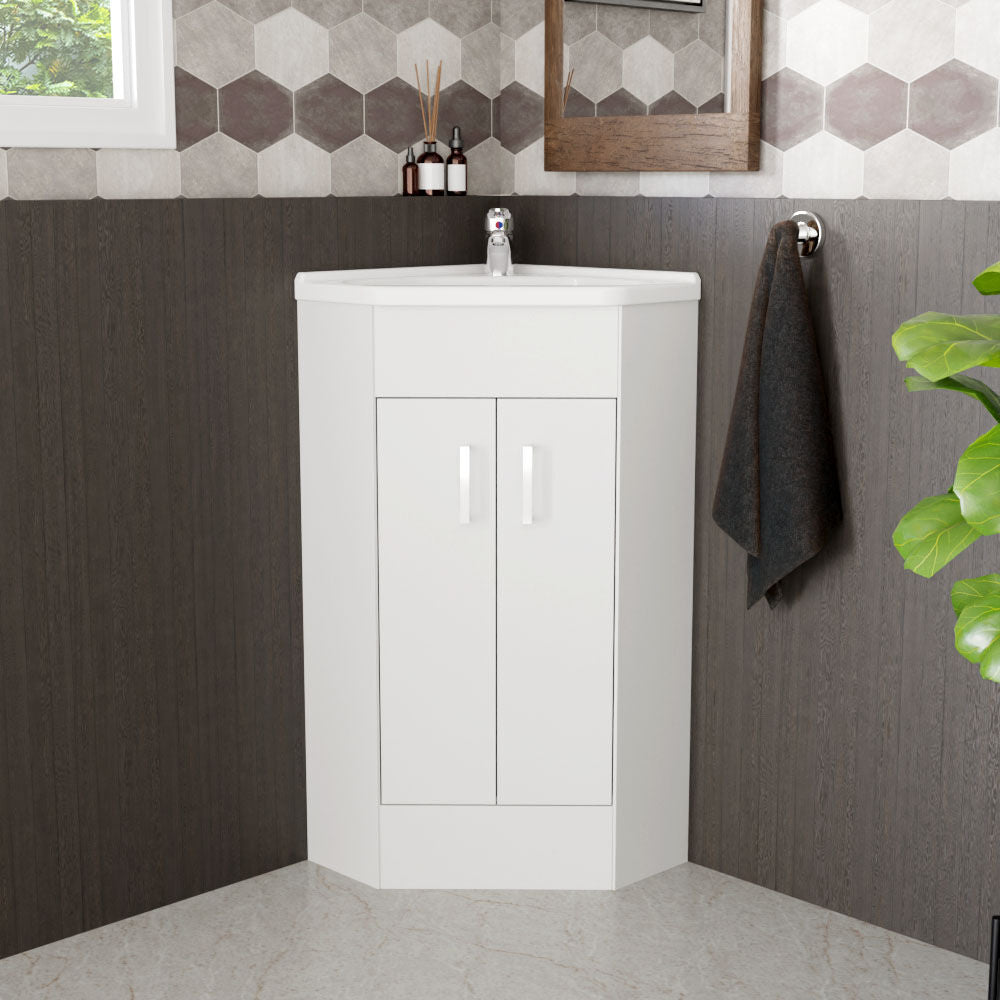 [BFCR180A] Hamstall Gloss White Corner Bathroom Cloakroom Vanity Basin Unit - 1 or 2 Door Option - Lifestyle 1
