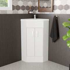 [BFCR180A] Hamstall Gloss White Corner Bathroom Cloakroom Vanity Basin Unit - 1 or 2 Door Option - Lifestyle 1