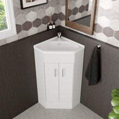 [BFCR180A] Hamstall Gloss White Corner Bathroom Cloakroom Vanity Basin Unit - 1 or 2 Door Option - Lifestyle 2