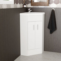 [BFCR180A] Hamstall Gloss White Corner Bathroom Cloakroom Vanity Basin Unit - 1 or 2 Door Option - Lifestyle 3