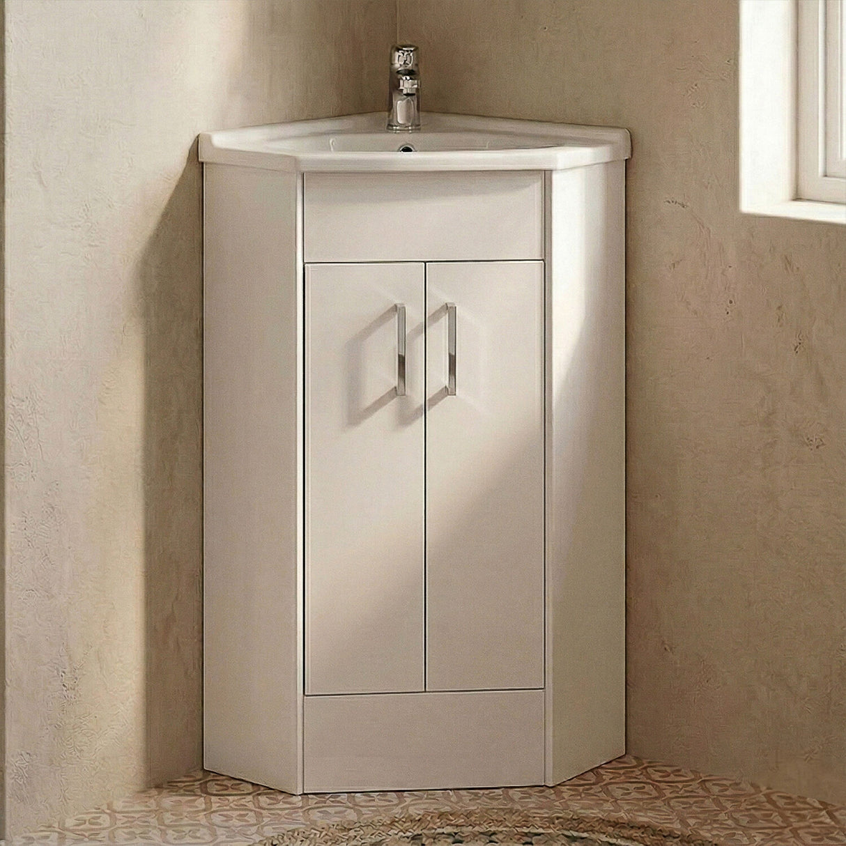 [BFCR180A] Hamstall Gloss White Corner Bathroom Cloakroom Vanity Basin Unit - 1 or 2 Door Option - Silo