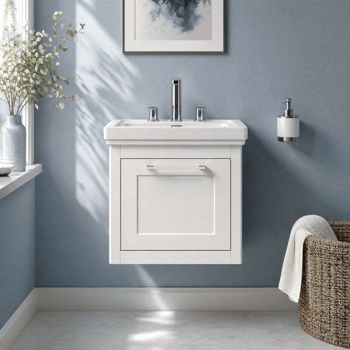 [BFCR191B] Blithbury Traditional Wall Hung Vanity Basin Unit with Fireclay Basin - Choice of Size, Colour and Basin Type - Silo