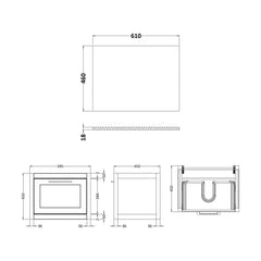 [BFCR194GMT] Blithbury Traditional Bathroom Wall Hung Vanity Unit and Worktop - Choice of Size and Colour - Technical Drawing