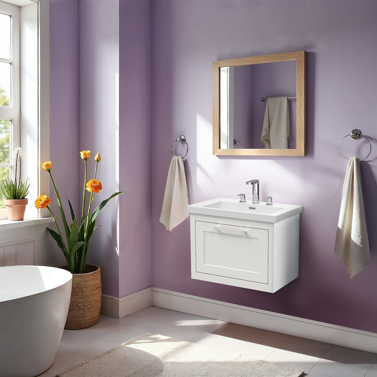 Traditional Bathroom Wall Hung Vanity with Modern Fireclay Basin Unit - Choice of Size, Colour and Basin Type