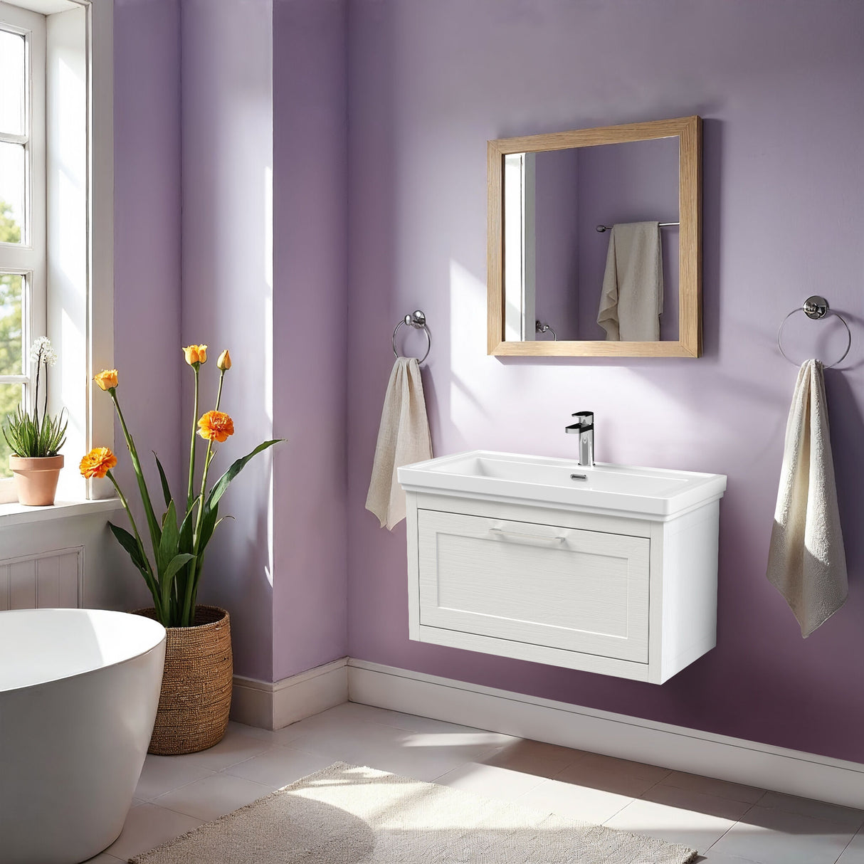 [BFCR196A] Blithbury Traditional Wall Hung Vanity Basin Unit with Fireclay Basin - Choice of Size, Colour and Basin Type - Lifestyle 1
