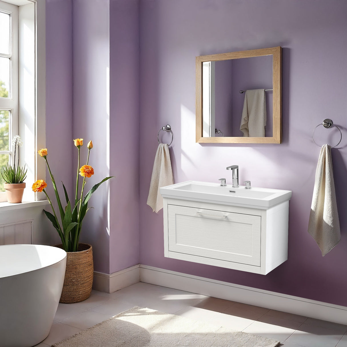 [BFCR196B] Blithbury Traditional Wall Hung Vanity Basin Unit with Fireclay Basin - Choice of Size, Colour and Basin Type - Lifestyle 1