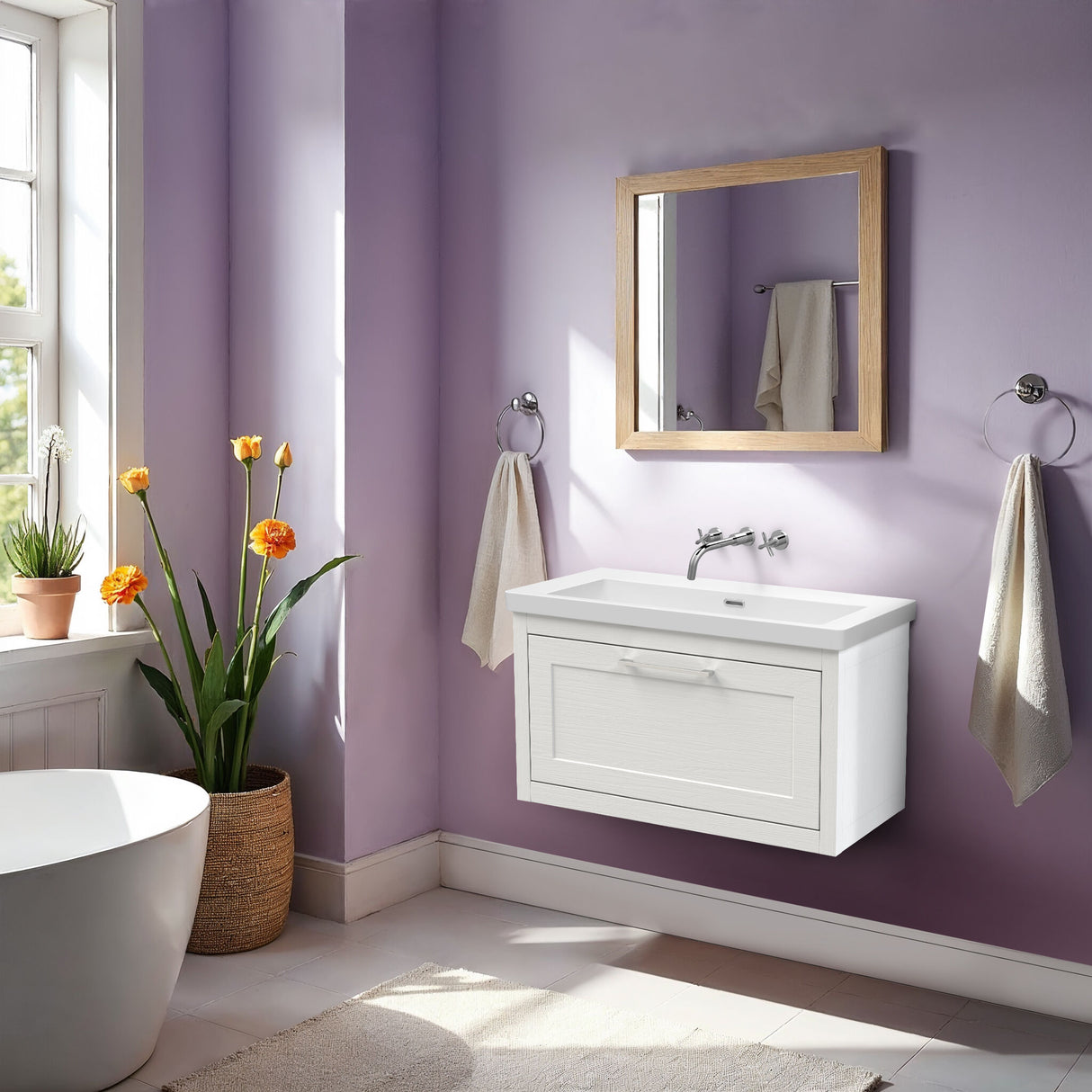 [BFCR196K] Blithbury Traditional Bathroom Wall Hung Vanity with Modern Fireclay Basin Unit - Choice of Size, Colour and Basin Type - Lifestyle 1