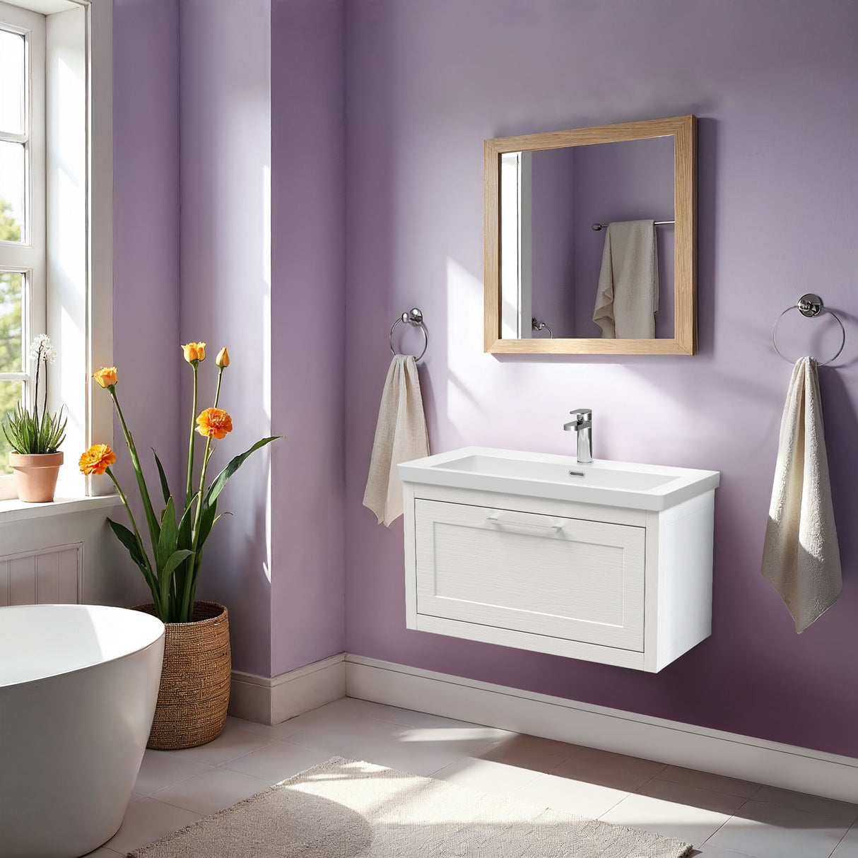 [BFCR196L] Blithbury Traditional Bathroom Wall Hung Vanity with Modern Fireclay Basin Unit - Choice of Size, Colour and Basin Type - Lifestyle 1