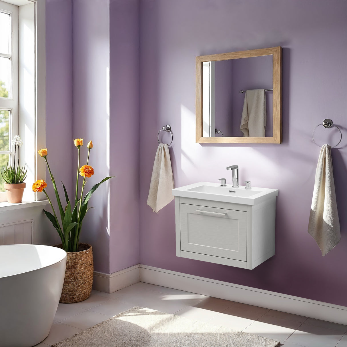 Traditional Bathroom Wall Hung Vanity with Modern Fireclay Basin Unit - Choice of Size, Colour and Basin Type
