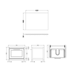 [BFCR294WMT] Blithbury Traditional Bathroom Wall Hung Vanity Unit and Worktop - Choice of Size and Colour - Technical Drawing