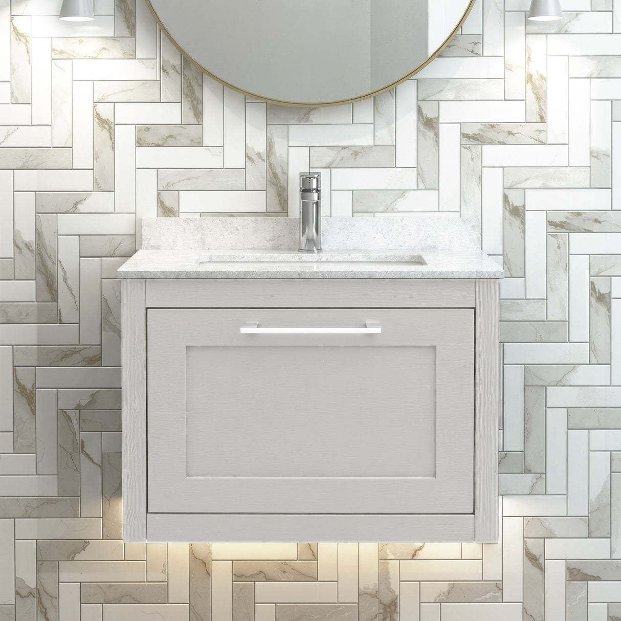 [BFCR294WS1] Blithbury Traditional Bathroom Wall Hung Vanity Unit and Marble Worktop Basin - Choice of Size and Colour - Silo