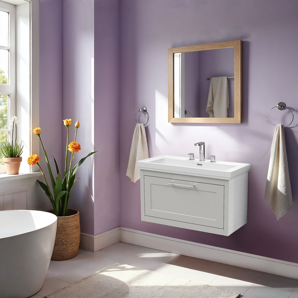 Traditional Wall Hung Vanity Basin Unit with Fireclay Basin - Choice of Size, Colour and Basin Type