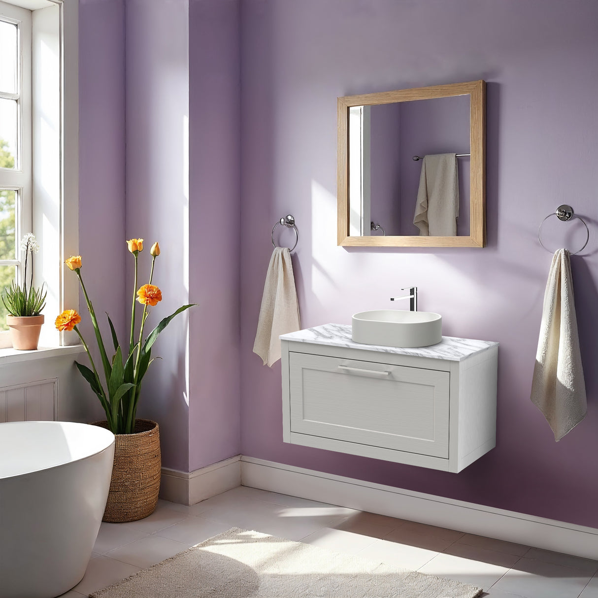 Traditional Bathroom Wall Hung Vanity Unit and Worktop - Choice of Size and Colour