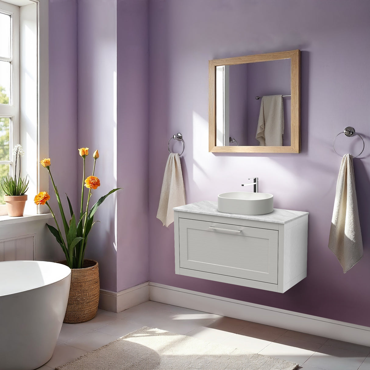 Traditional Bathroom Wall Hung Vanity Unit and Worktop - Choice of Size and Colour