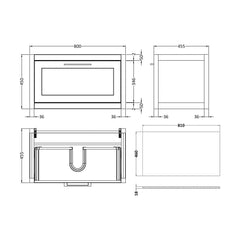 [BFCR296GMT] Blithbury Traditional Bathroom Wall Hung Vanity Unit and Worktop - Choice of Size and Colour - Technical Drawing