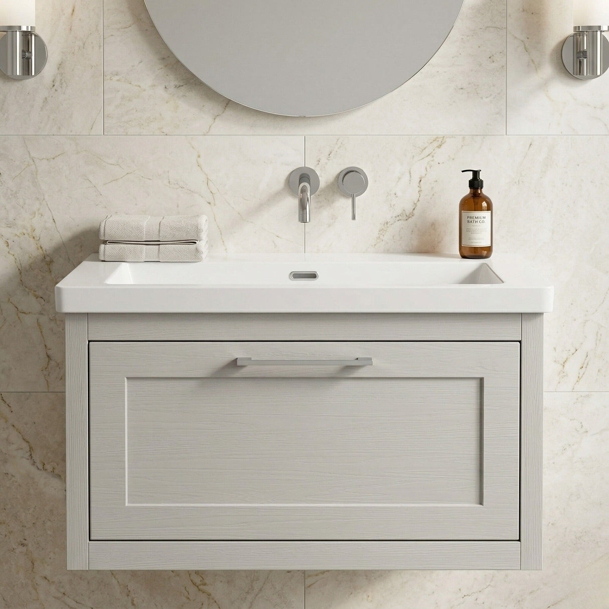 [BFCR296K] Blithbury Traditional Bathroom Wall Hung Vanity with Modern Fireclay Basin Unit - Choice of Size, Colour and Basin Type - Silo