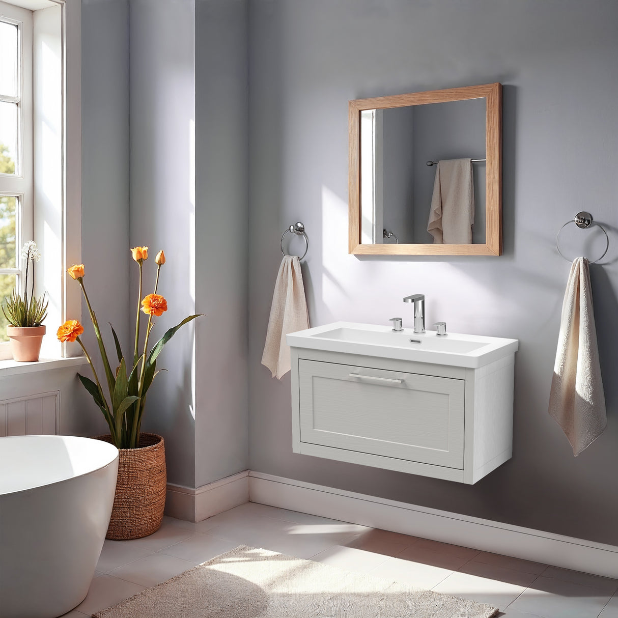 Traditional Bathroom Wall Hung Vanity with Modern Fireclay Basin Unit - Choice of Size, Colour and Basin Type