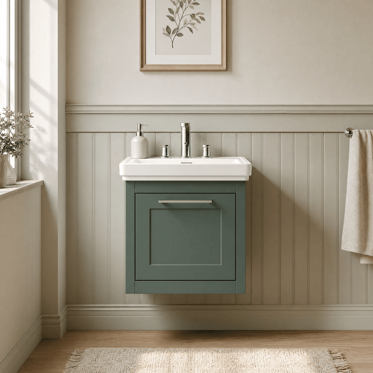 [BFCR891B] Blithbury Traditional Wall Hung Vanity Basin Unit with Fireclay Basin - Choice of Size, Colour and Basin Type - Silo