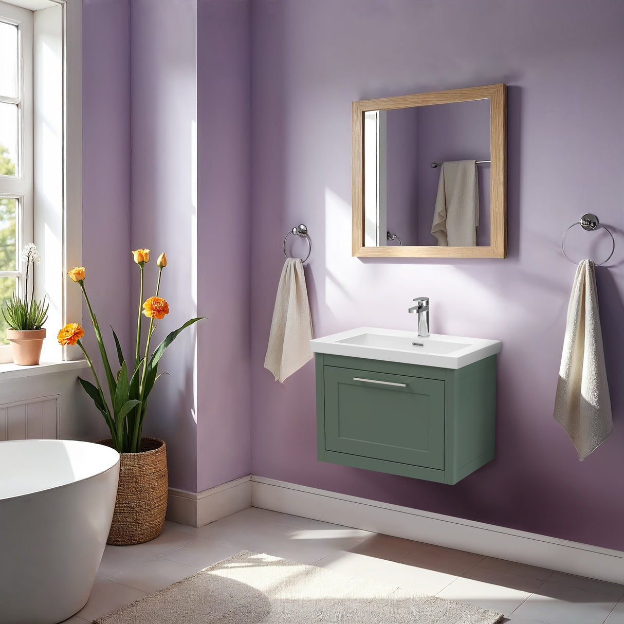 Traditional Bathroom Wall Hung Vanity with Modern Fireclay Basin Unit - Choice of Size, Colour and Basin Type