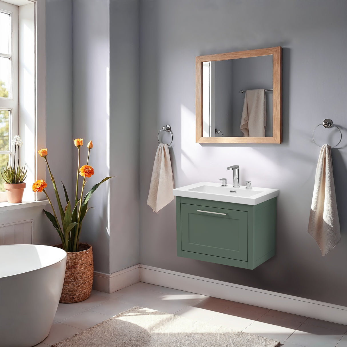 Traditional Bathroom Wall Hung Vanity with Modern Fireclay Basin Unit - Choice of Size, Colour and Basin Type