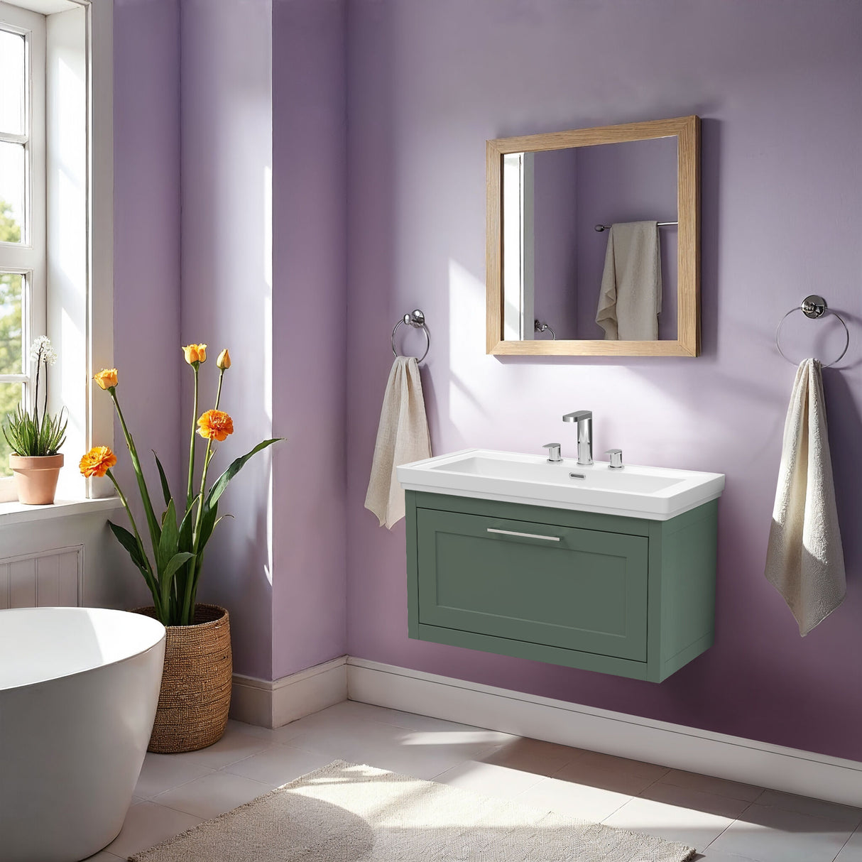 [BFCR896B] Blithbury Traditional Wall Hung Vanity Basin Unit with Fireclay Basin - Choice of Size, Colour and Basin Type - Lifestyle 1