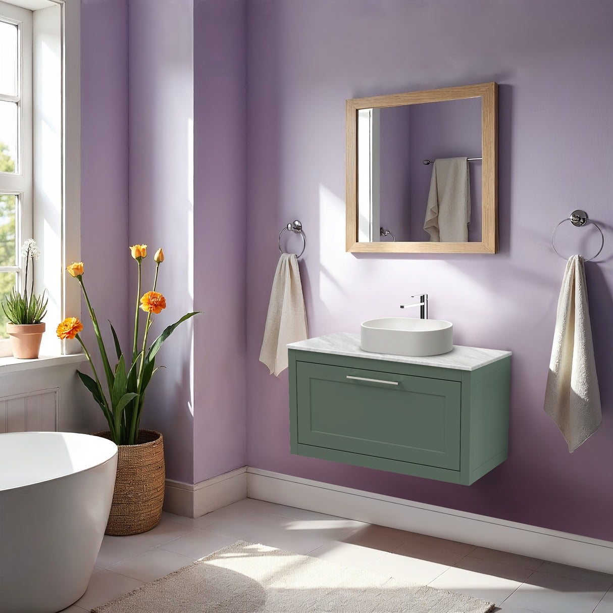 Traditional Bathroom Wall Hung Vanity Unit and Worktop - Choice of Size and Colour