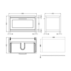 [BFCR896WMT] Blithbury Traditional Bathroom Wall Hung Vanity Unit and Worktop - Choice of Size and Colour - Technical Drawing