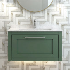 [BFCR896WS1] Blithbury Traditional Bathroom Wall Hung Vanity Unit and Marble Worktop Basin - Choice of Size and Colour - Silo