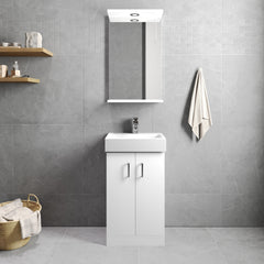 [BFCRF450] Two Door Cloakroom Vanity Ceramic Basin Unit in Gloss White Finish - Lifestyle 1