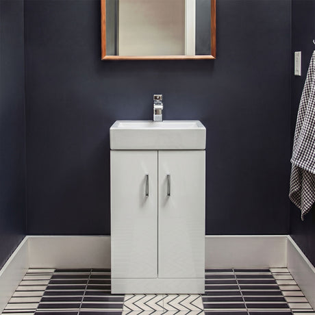[BFCRF450] Two Door Cloakroom Vanity Ceramic Basin Unit in Gloss White Finish - Silo